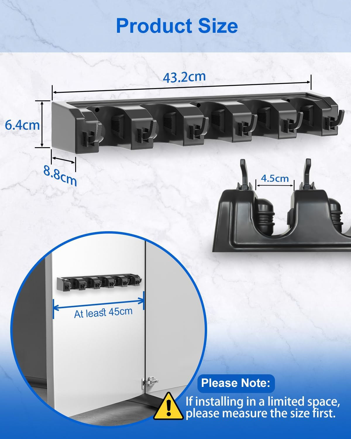 Acemining Broom Holder Wall Mounted, 2 Pack 5 Holders and 6 Hooks Mop Holder, ABS Plastic Brush Holder, Thick and Durable Mop Wall Holder Black image number 5