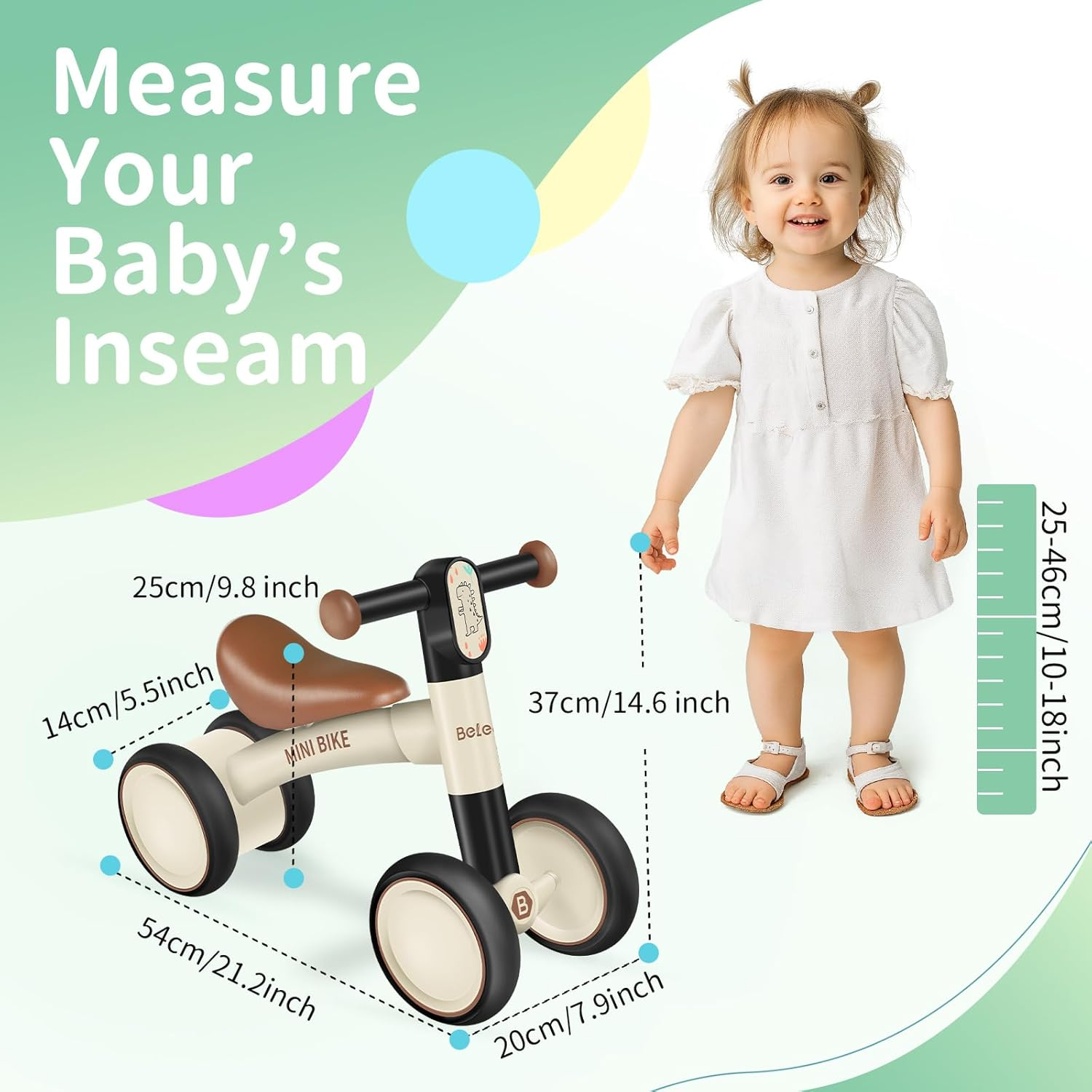 BELEEV B1 Baby Balance Bike for 1-2 Year Old, Toddler First Starter Bike for Kids Girls Boys 10-24 Month, Lightweight Walker Bike with 4 Silence Wheels, 135&deg; Safe Limited Steer, Soft Wide Seat - Pink image number 7