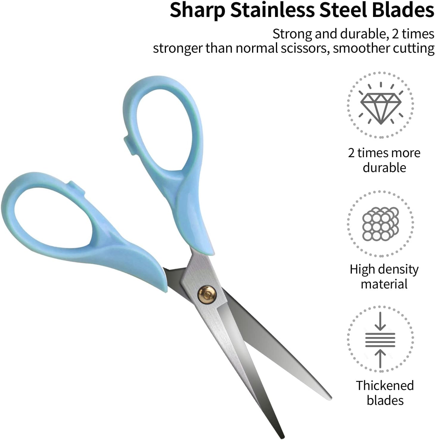 Scissors Blue, Stainless Steel Blade with Acrylic Handle, All Purpose Scissor for Office, School, Home, Fabric Shears, Tijeras