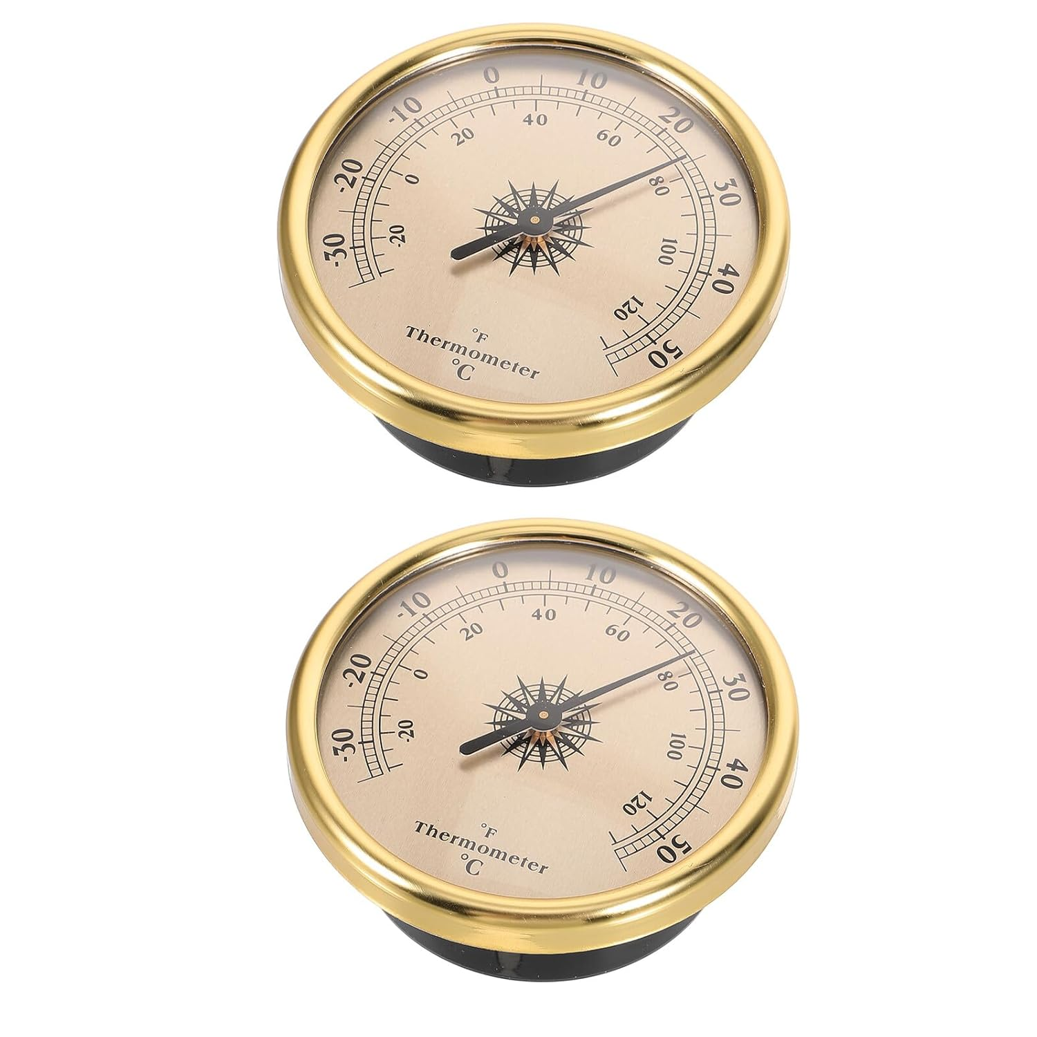 Gadpiparty 2Pcs Embedded Metal Analog Thermometer round Dial Indoor Outdoor Weather Gauge Gold Temperature Meter for Garden Greenhouse Tabletop Use image number 6