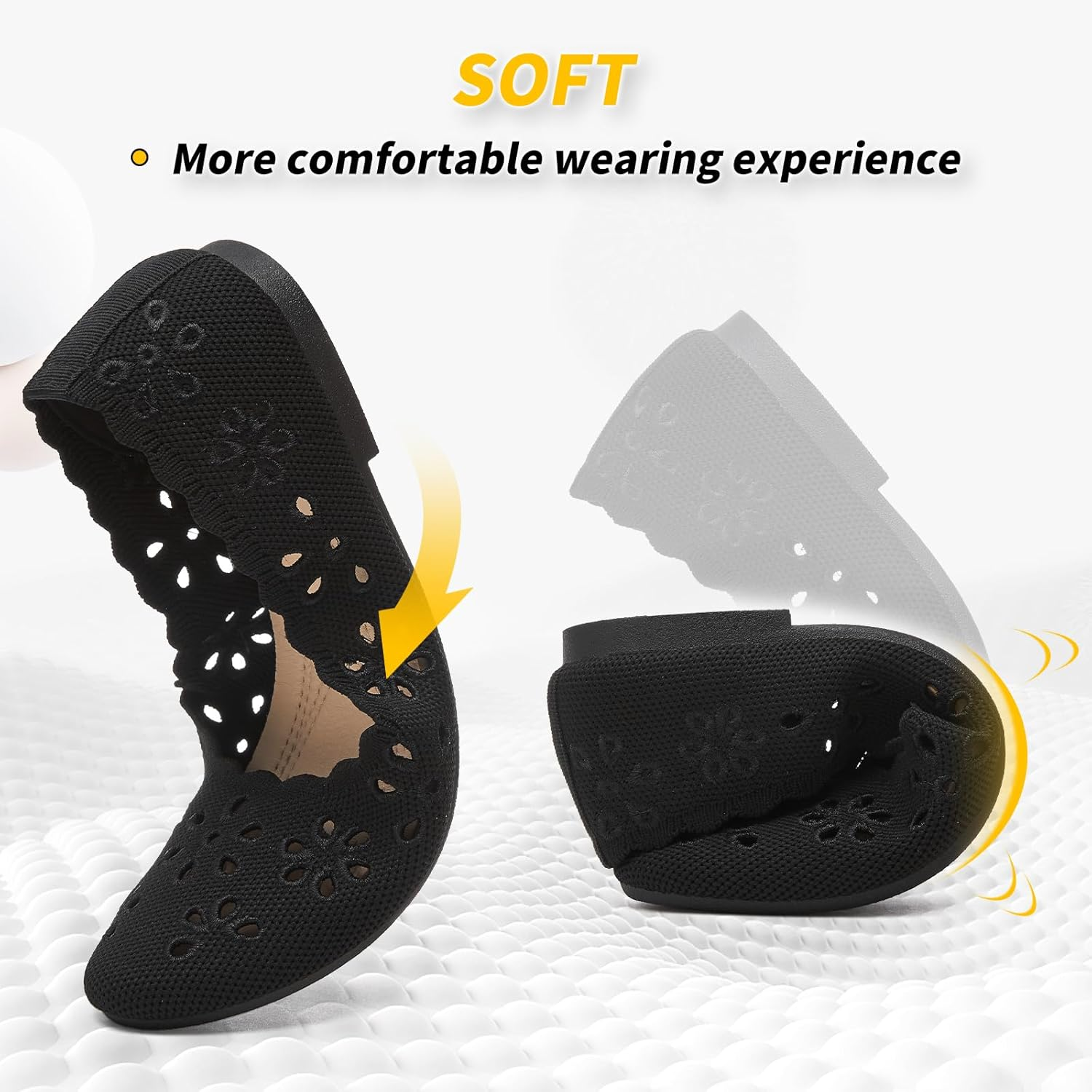 BABUDOG Knit Ballet Flats Shoes for Women,Womens Flats Dressy Comfortable,Women&rsquo;S Dress Shoes with Flower Eyelets,Slip on Casual Walking Flats image number 1