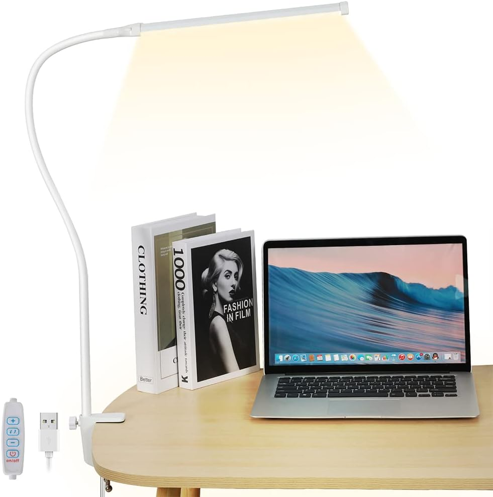 Desk Lamp, LED Desk Lamps with Clamp 3 Color Modes & 10 Brightness Levels Eye-Caring Reading Light Gooseneck LED Book Lights, Easy Clip on Desk Light for Home Office(White) image number 5