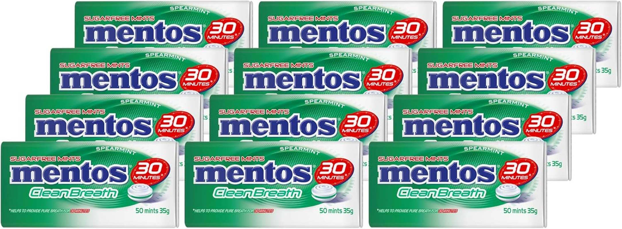 Mentos Clean Breath Mints,12 Tins, 12 X 35 Grams, Spearmint