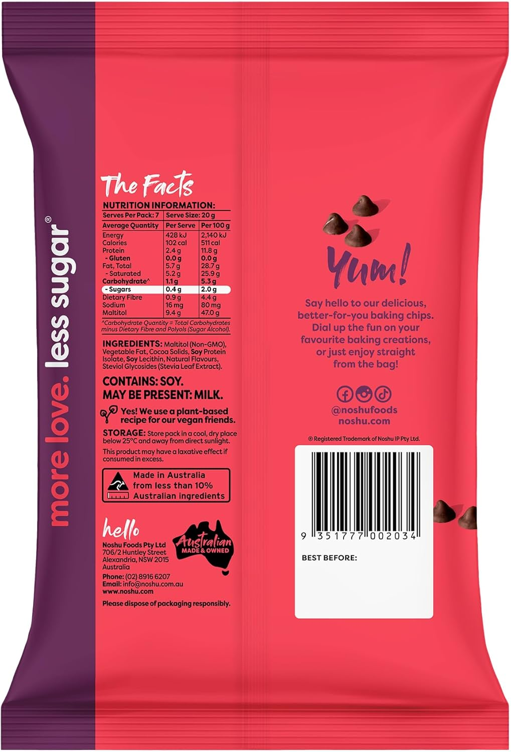 Noshu 97% Sugar Free Dark Choc Baking Chips 140G image number 5