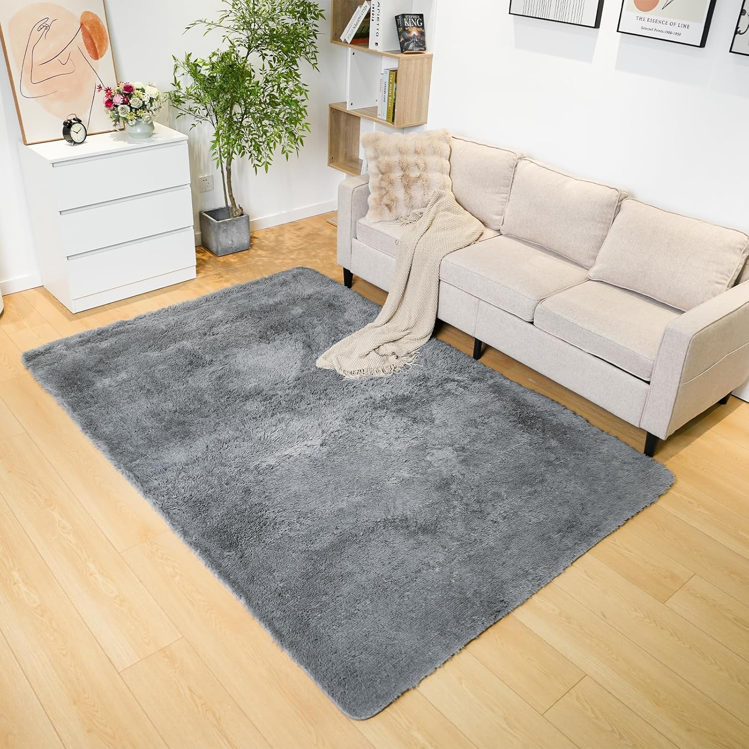 Large Fluffy Area Rugs, Soft Shaggy Rugs Carpets for Living Room Bedroom Dining, 160 X 230Cm Indoor Modern Non Slip Chair Mat Home Decor Carpet Floor Mat, Silver Grey image number 6