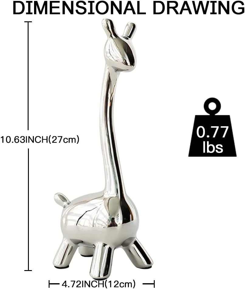 Eoiips Ceramic Giraffe Statue Home Decor, Modern Silver Animals Ornaments Giraffe Figurines Sculptures Living Room Bedroom Shelf TV Cabinet Display (Large) image number 2