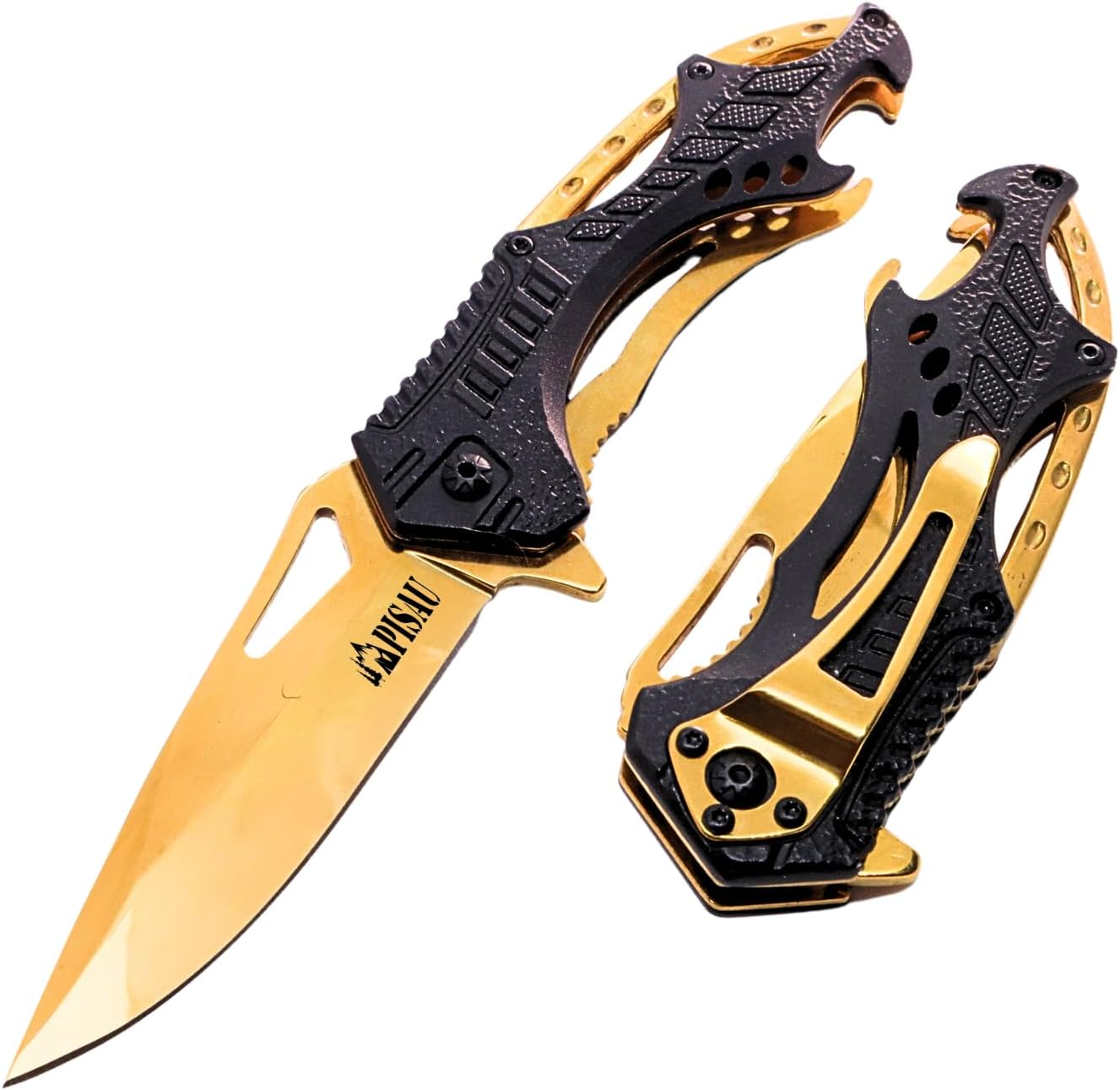 Folding Pocket Knife with Liner Lock, Bottle Opener and Glass Breake (Black)