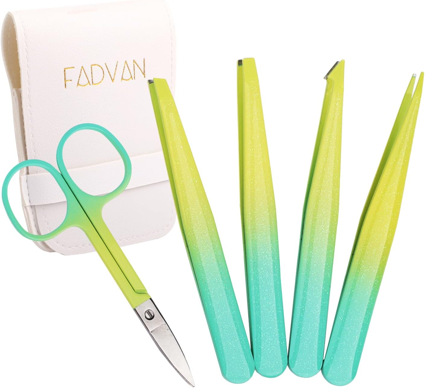 Eyebrow Tweezers Set, 5Pcs Tweezers for Women Facial Hair, Eyebrow Scissors for Ingrown Hair Removal, Professional Stainless Steel Precision Tweezers, Eyebrow Tweezers for Women &Men (Lemon)