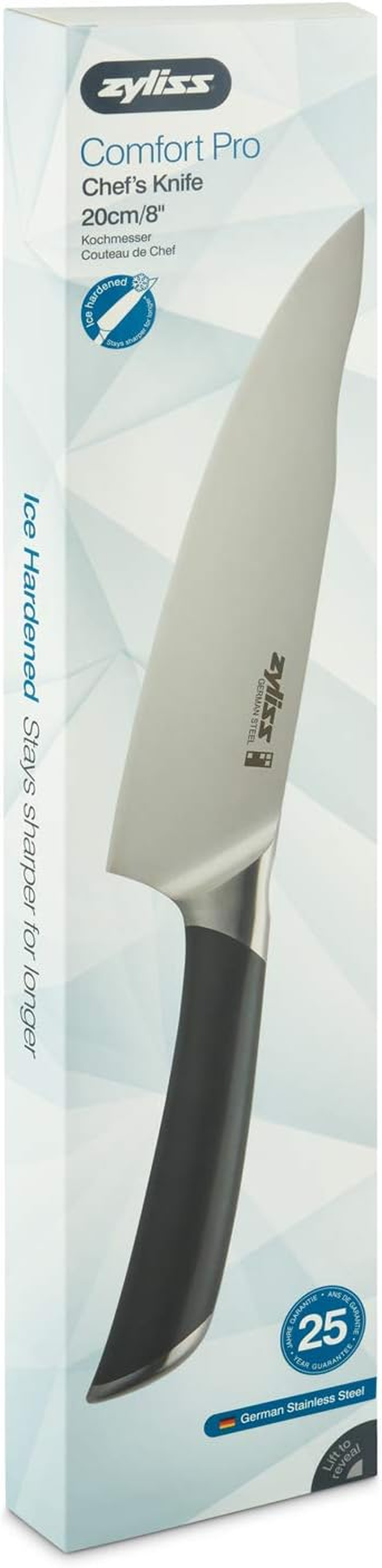 Zyliss Comfort Pro Chef Knife, 20Cm/8In, Sharp Forged German Stainless Steel, Antibacterial Black Handle with Finger Rest, Professional Kitchen Knife/Vegetable Knife, Dishwasher Safe image number 6