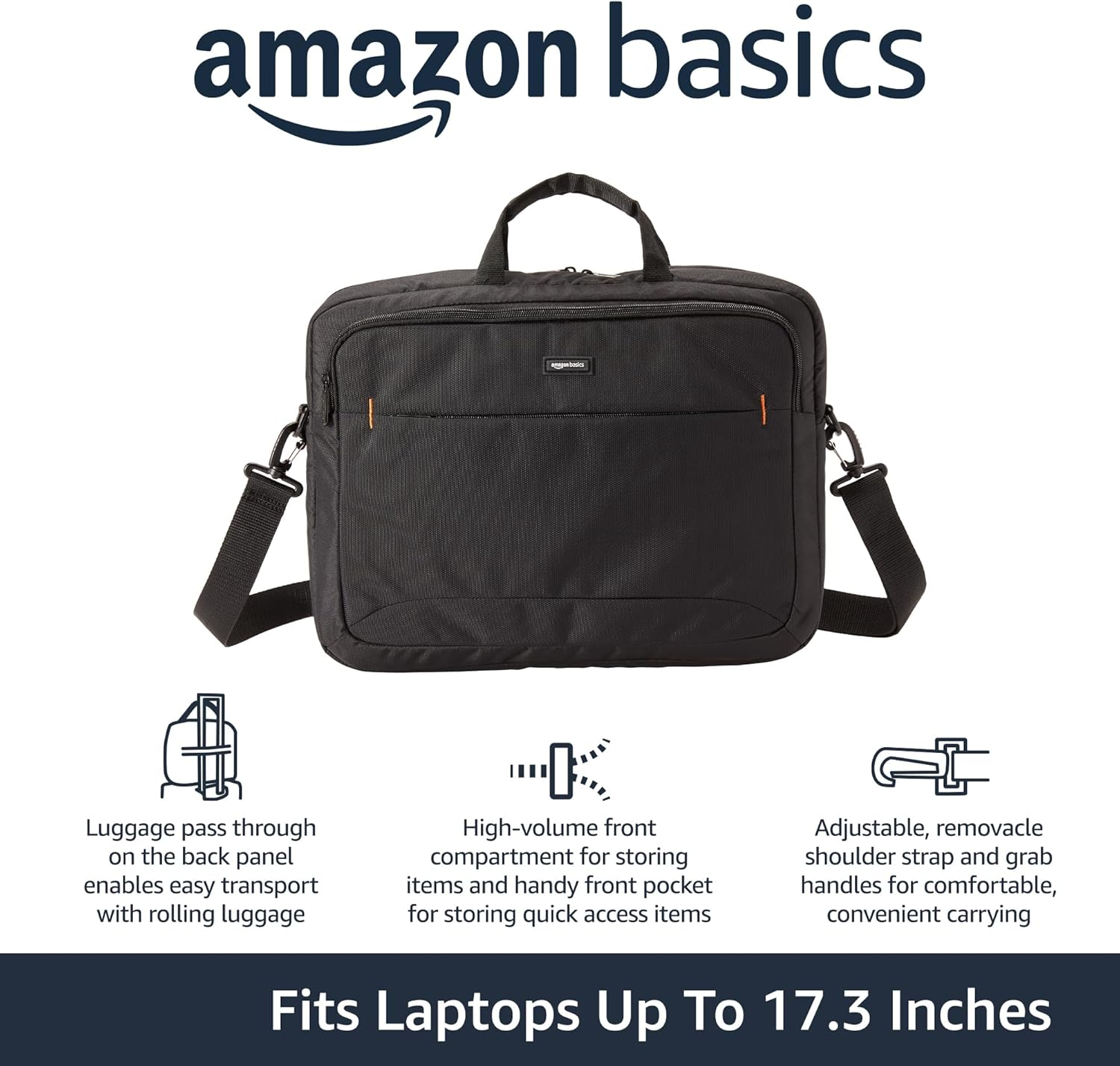 Amazon Basics 17.3-Inch Laptop Case Bag, Fits Dell, HP, ASUS, Lenovo, Macbook Pro and More, Black image number 4
