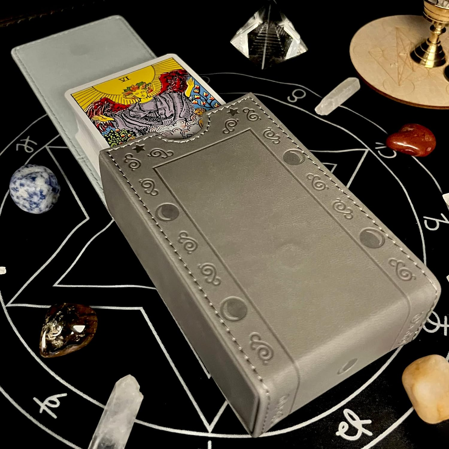 Luck Lab Leather Tarot Card Case/Holder - Grey - for Most Standard Size Tarot Cards (Fits Deck Size with Box Measuring 4.875 X 2.875 X 1.25)- Moon Design image number 4