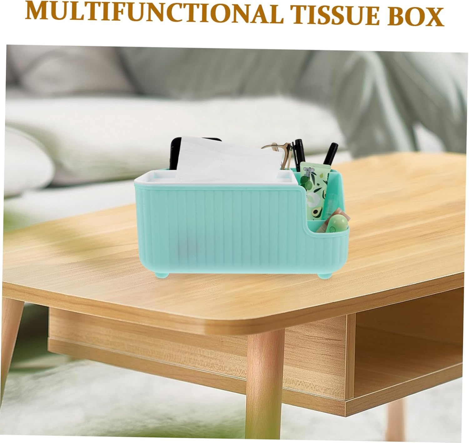 Tissue Box Cover Remote Control Holder Multifunctional Facial Tissue Holder for Living Desk and Makeup Brush Organizer for Home Office and Daily Use image number 4