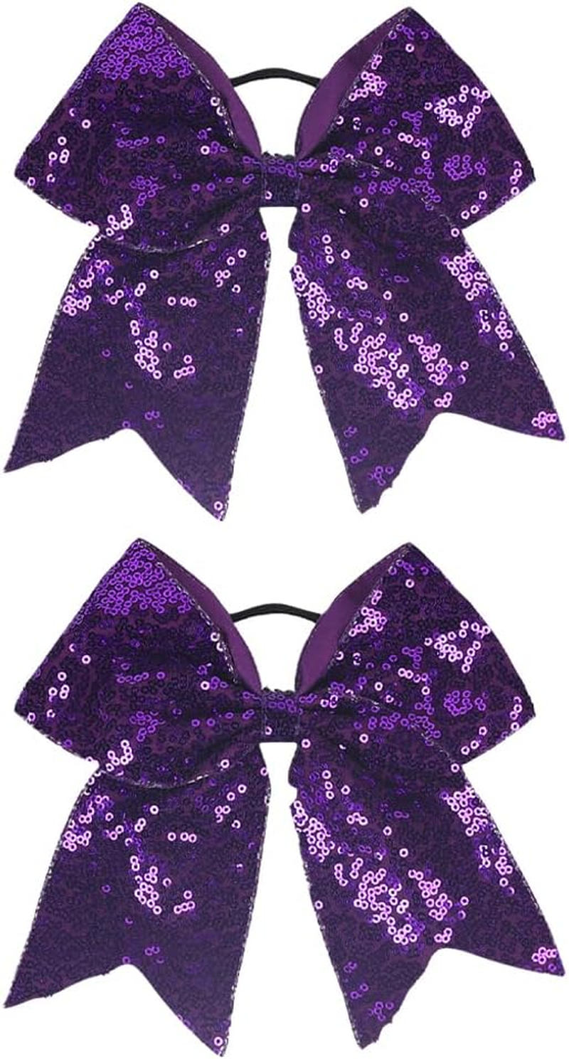 JIHUOO Pack of 2 Large Sequin Hair Bows Bow Hair Bows Ponytail Holder Cheerleading Hair Accessories for Girls Women Green