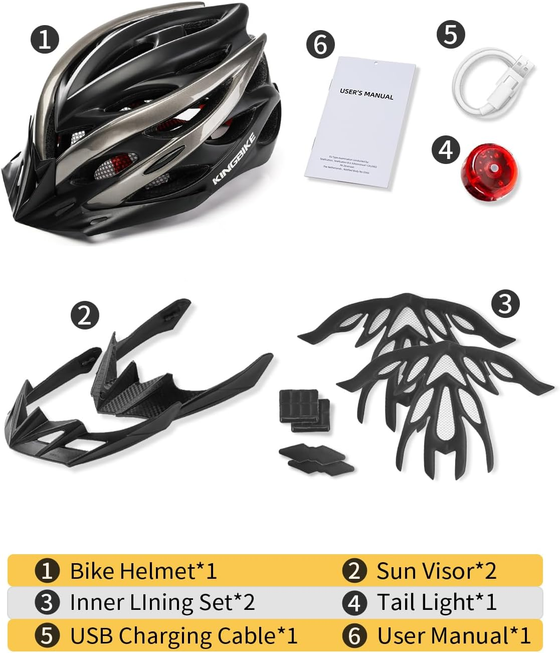 KINGBIKE Bike Helmet with USB Rechargeable Rear Light, Replaceable Liners,Ultra-Lightweight Comfortable for Adult Men Women Youth (54-61CM) image number 2