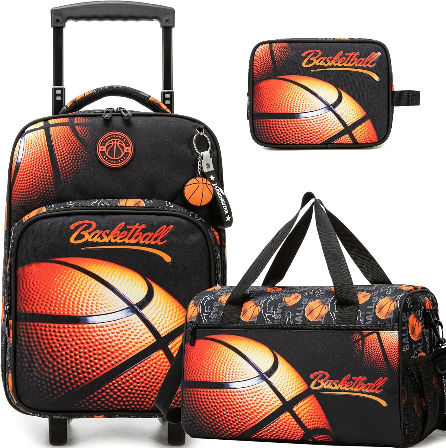 Homskiii Kids Basketball Luggage with Wheels Suitcases Travel Softside Suitcases 16" Carry on Suitcase with Duffle Bag Luggage Sets Airline Approved