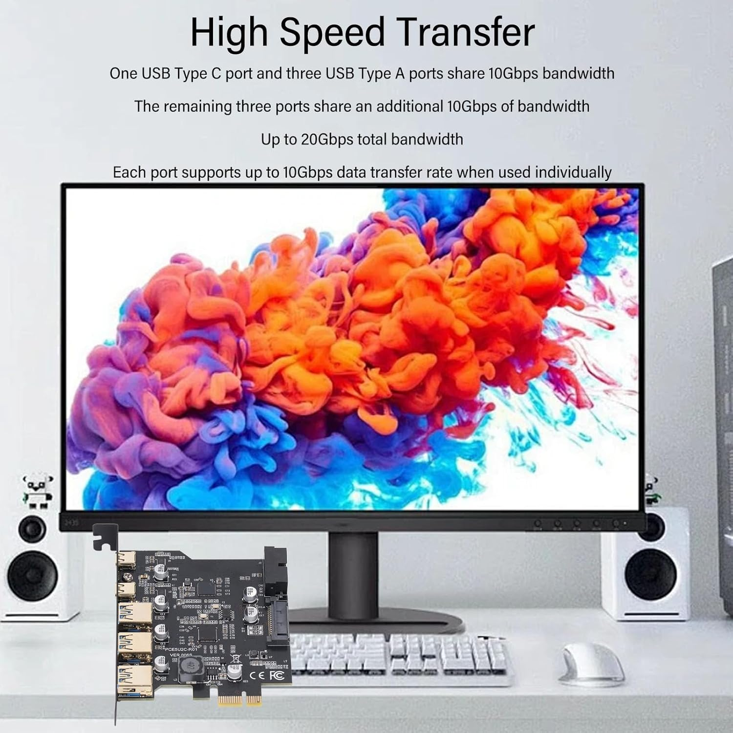 Pcie to USB 3.2 Gen 2 Card with 20Gbps 5 20Gbps, 3 USB Type a and 2 USB Type C, PCI Express Expansion Card USB Card Adapter for for Linux, OS X Desktop PC image number 6