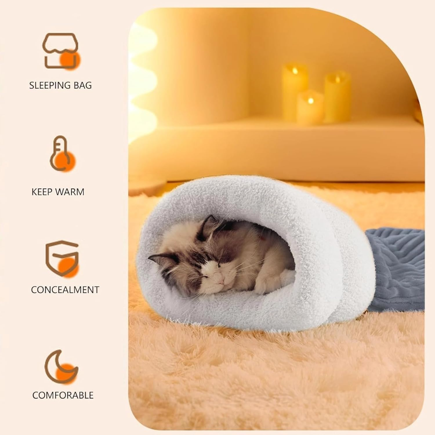 Poemtian Cat Sleeping Bag, Cat Beds for Indoor Cats, 360&deg;Soft Plush Cat Sack, Comfortable Pet Snuggle Sack (L) image number 4