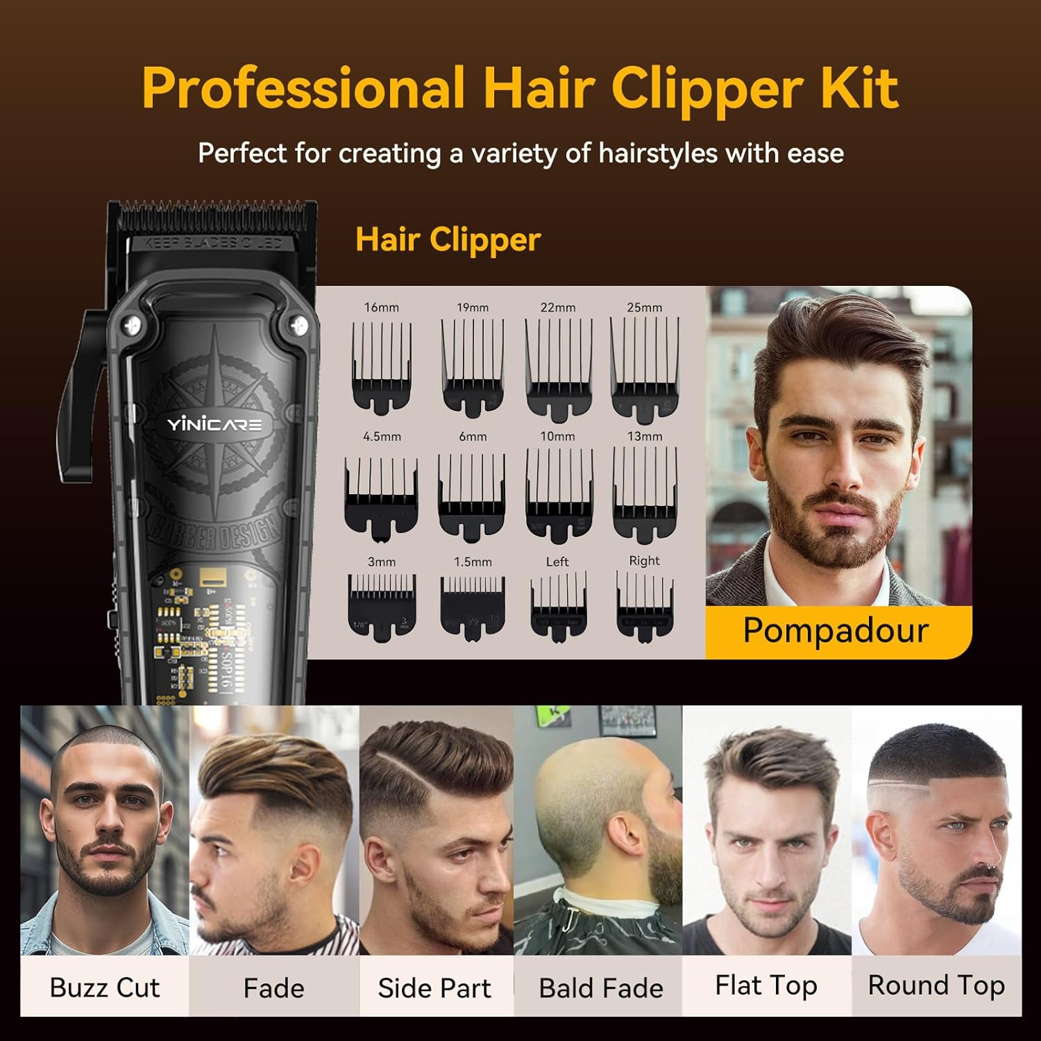 Yinicare Hair Clippers for Men Barber Kit Professional Cordless Electric Hair Cutting Set with Pomade Hair Clipper, Zero Gap T-Blade Trimmer, Guards for Mens Haircut (Hair Clippers Set) image number 5