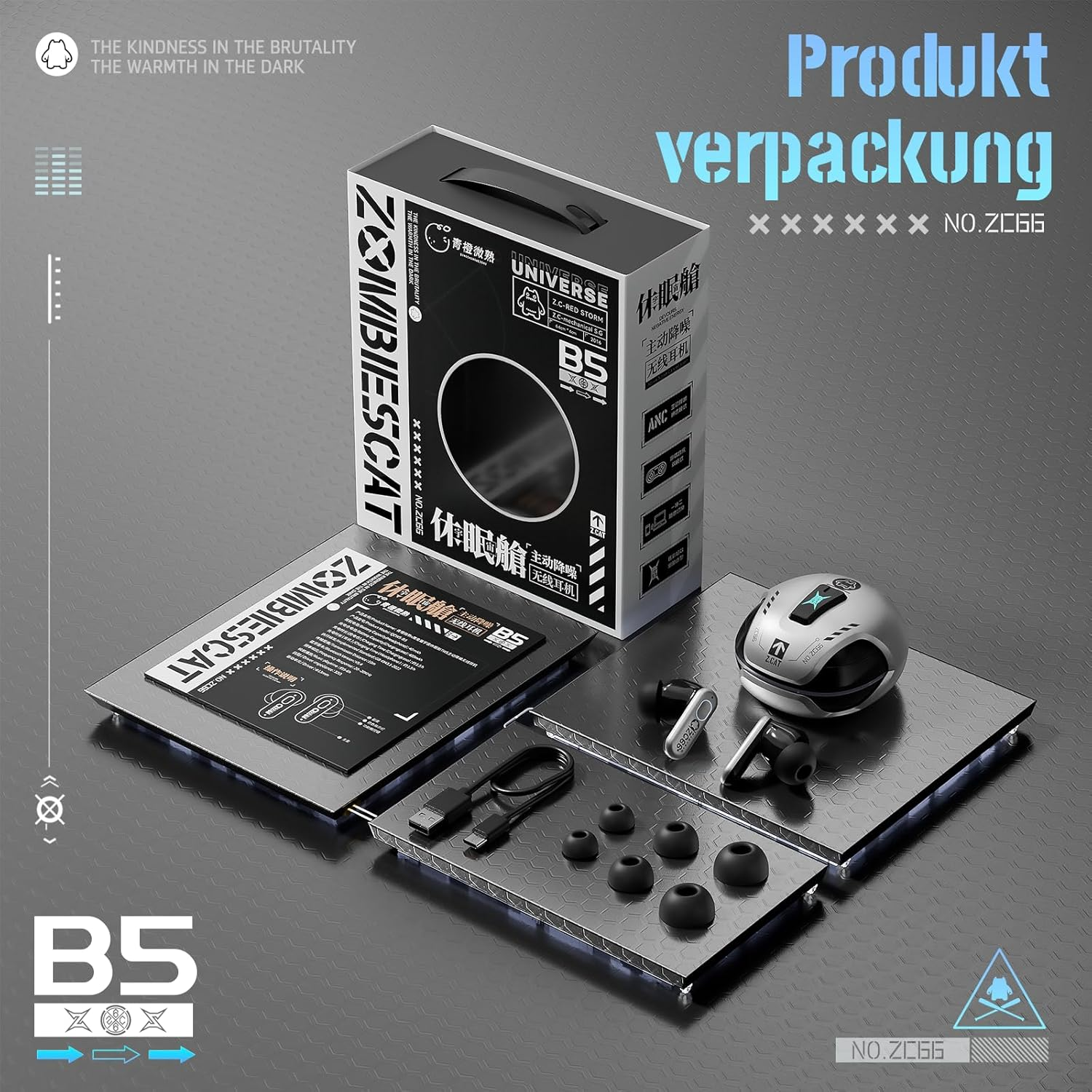 Zombies CAT Wireless Bluetooth, Noise Cancelling Headphones, Bluetooth Headphones with Deep Bass, Wireless Bluetooth 5.4, RGB Light, In-Ear Headphones for Android Ios, B5 Silver image number 3