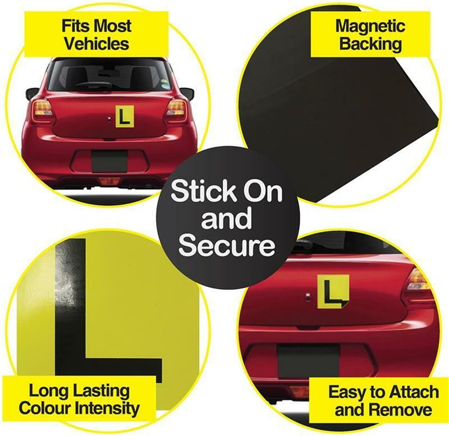 Leona Co All States AU 2Pk Yellow Driver Magnetic L Plate Strong Driver Learner Plates for Cars &ndash; No Tools Needed, Paint-Safe Magnetic L Plates for All Australian States (17 X 15 Cm)
