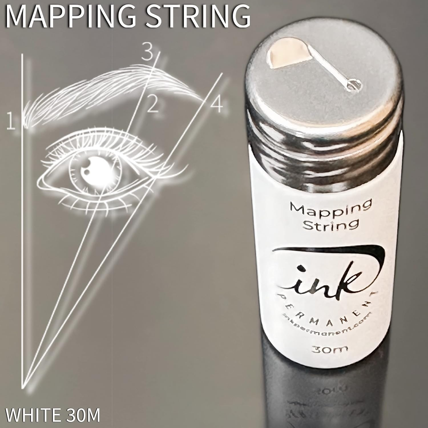 Ink Permanent White Brow Mapping String [100 Ft Bottles - 30 M] Pre-Inked String for Permanent Makeup and Microblading Supplies, Brow Mapping Kit, Eyebrow Thread for Shaping (White) image number 2