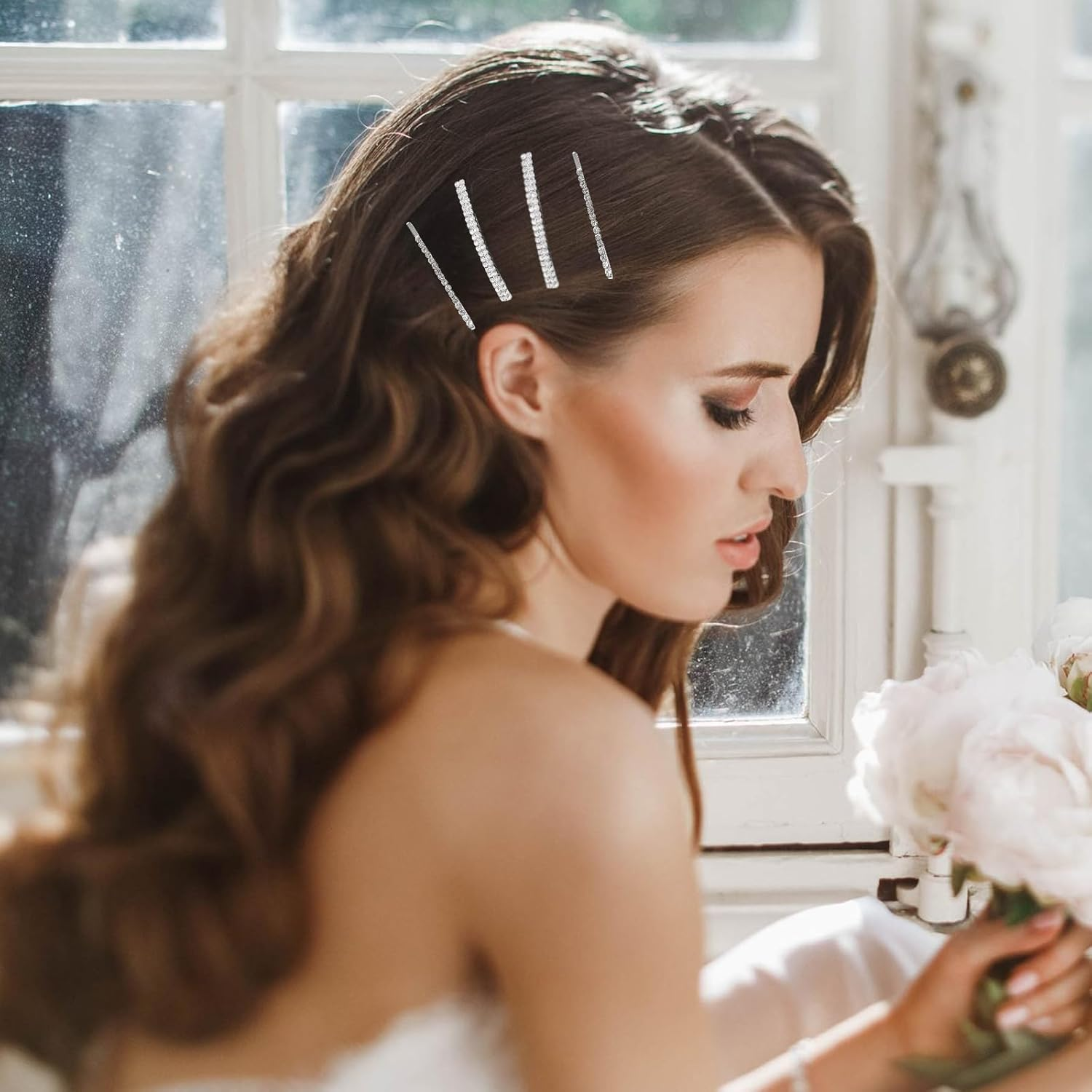 6 PCS Diamante Hair Clips for Women, Wedding Hair Accessories Sparkly Rhinestone Hair Clips for Women Girls Bridesmaid Wedding Party Birthday Prom Gift Headwear Styling Tools image number 6