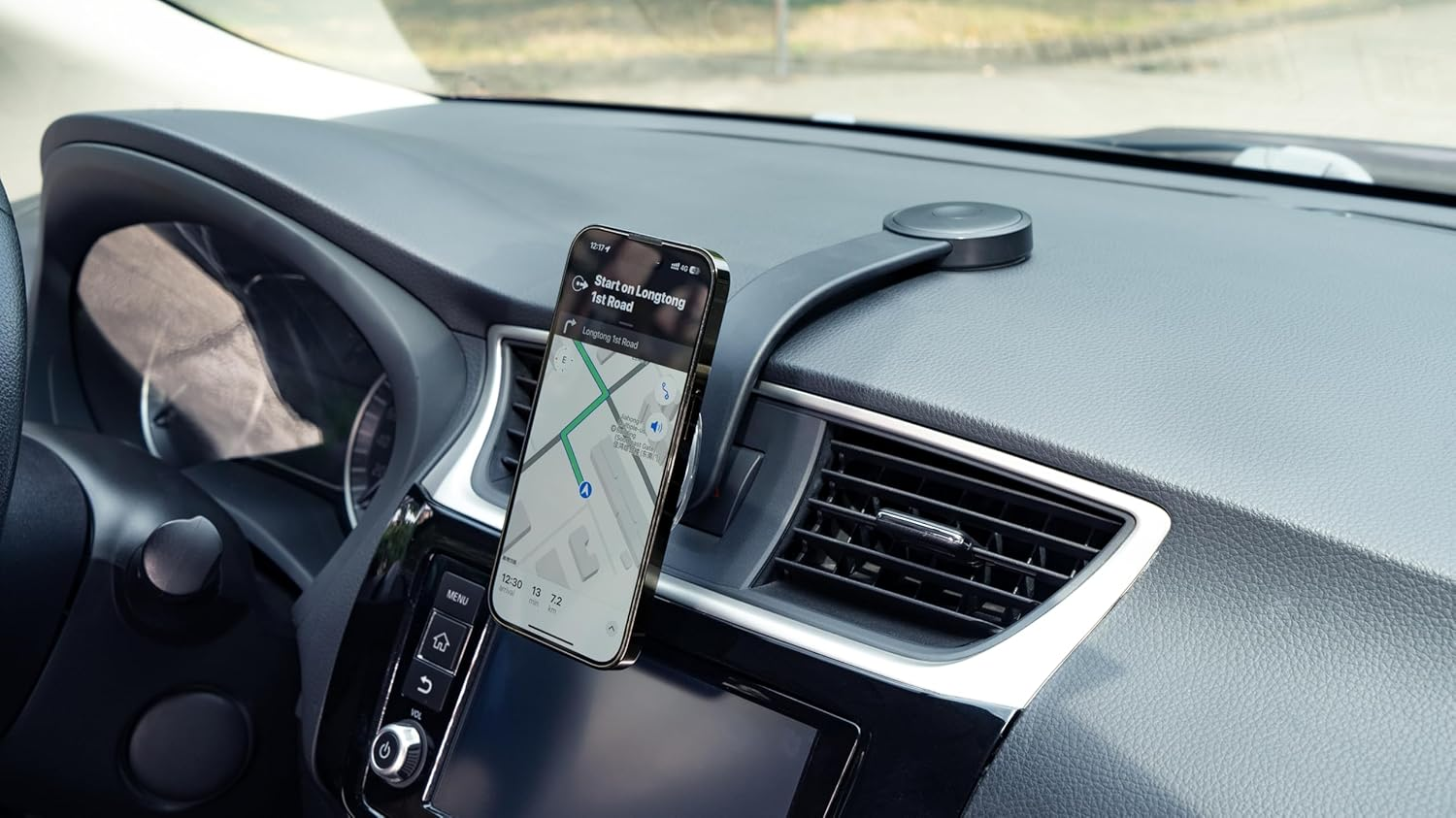 A2C Universal Magnetic Car Mount [2000G N54 Magnets & Metal Ring] for Iphone 16 15 14 13 12 Magsafe Case, Ultra Strong Magnet Dashboard Windshield 360&deg; Rotatable Phone Holder - Black image number 3