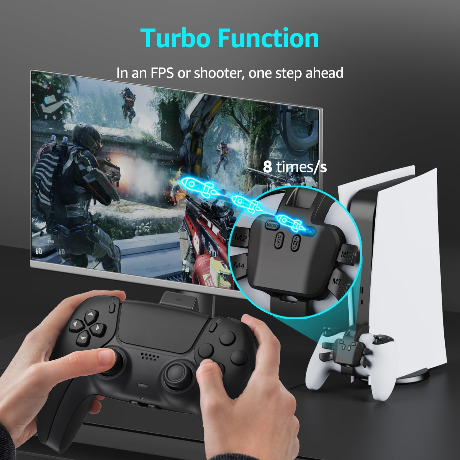 IWGAME Back Paddles for PS-5 Controller, Plug and Play with 4 Back Programable Buttons Support Turbo/Remap/Key Swap/Microphone Features, Compatible with PS-5 Console PC Mac Android Tv(Wired Connection image number 6