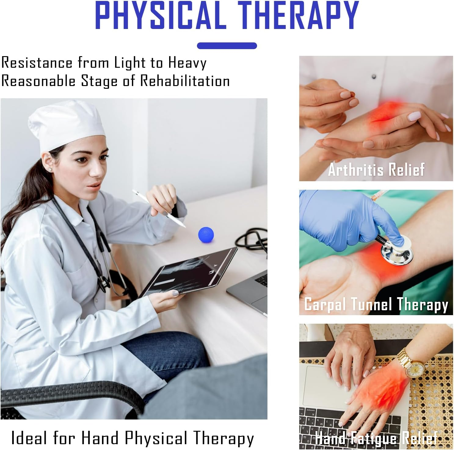 3 Pack Stress Balls for Adults, Squeeze Balls for Hand Therapy, Hand Strengthening Devices with Different Resistance Levels for Finger Forearm Wrist Exercise Relaxation and Pain Relief-4 image number 6