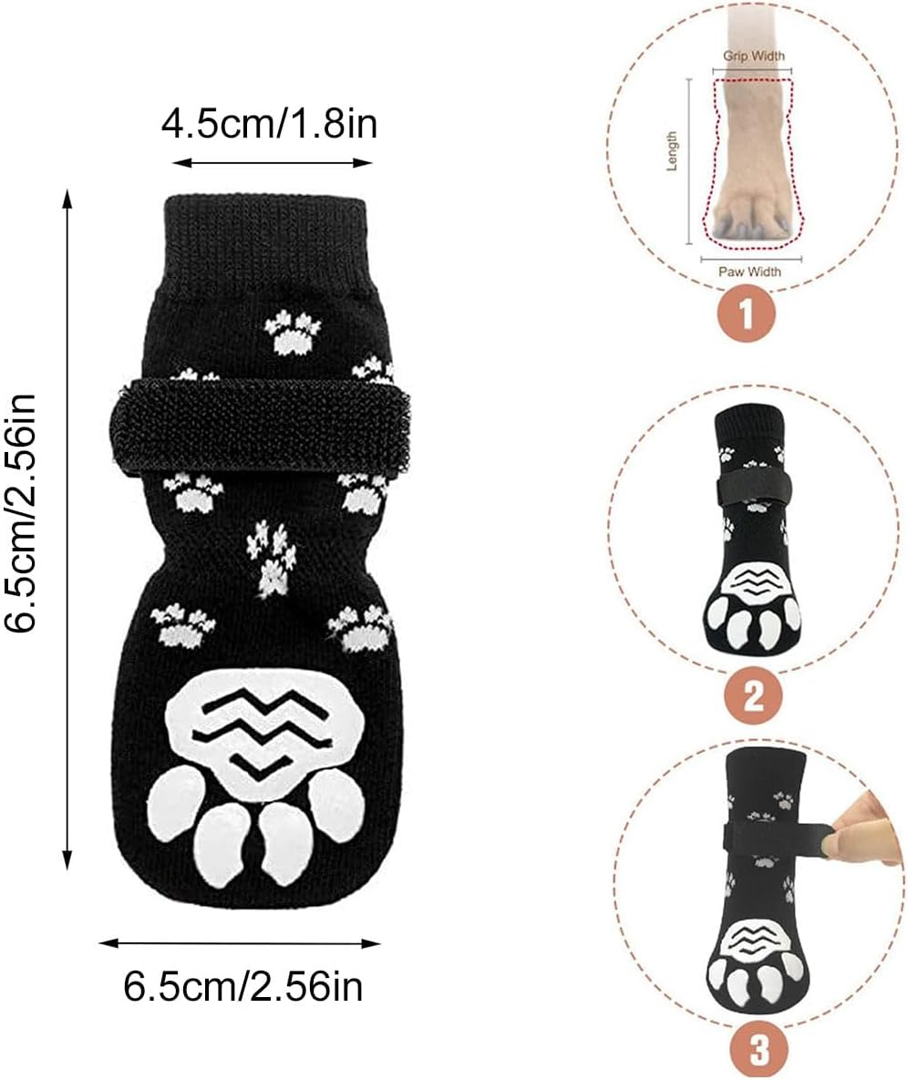 Non-Slip Socks for Dogs, 4 Pieces Dog Socks, Non-Slip, Non-Slip Paw Protection for Dogs, Adjustable Paw Protection for Dogs, Non-Slip Traction Dog Shoes, Suitable for Indoor and Outdoor Use