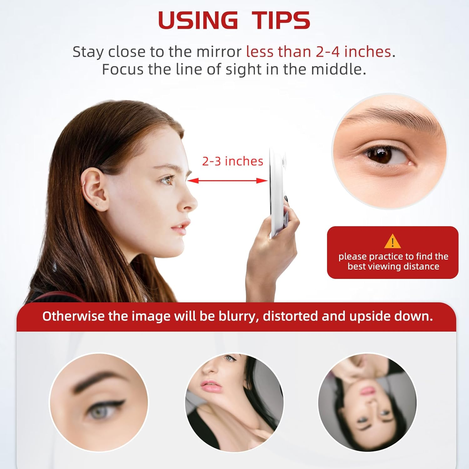 10X Makeup Magnifying Mirror, Large 10X Makeup Magnification Mirror, round Magnifying Mirror, Compact 6'' Travel Magnifying Mirror with 3 Suction Cups, 10X Handheld Travel Magnified Mirror & Tweezers image number 6