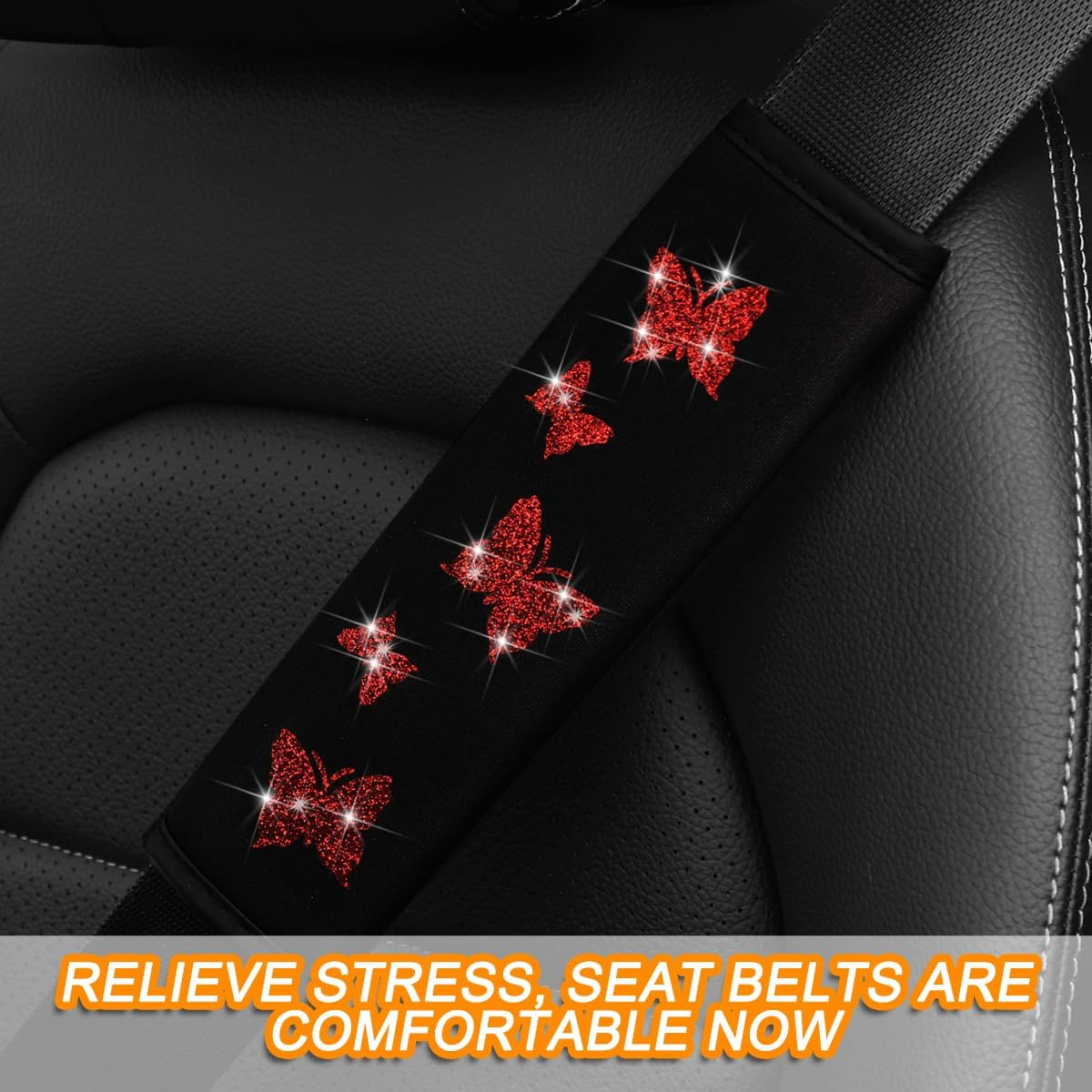 KHGUZ 2PCS Car Seat Belt Covers, Polyester Fiber Vehicle Seatbelt Cushion Pad Protector, Automotive Safe Strap Cover Pad Help Protect Neck and Shoulder, Universal for SUV, Truck, Rv（Red） - Pink image number 6