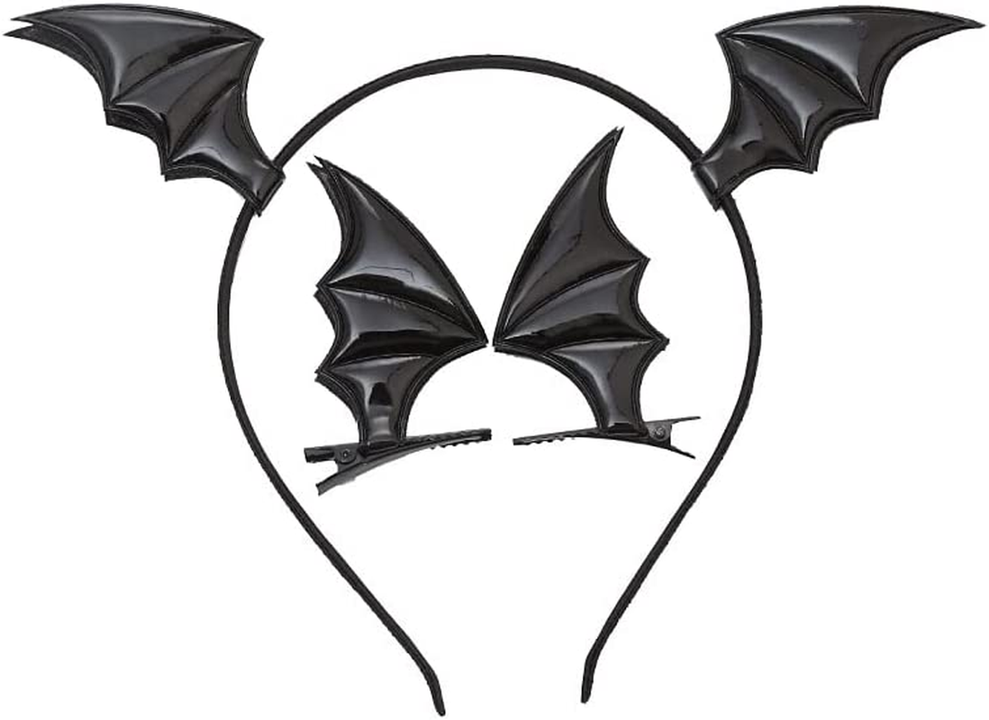 Halloween Bat Hair Clips and Devil Ear Headband for Women Girls - Black Barrettes for Cosplay Accessories - Black image number 2