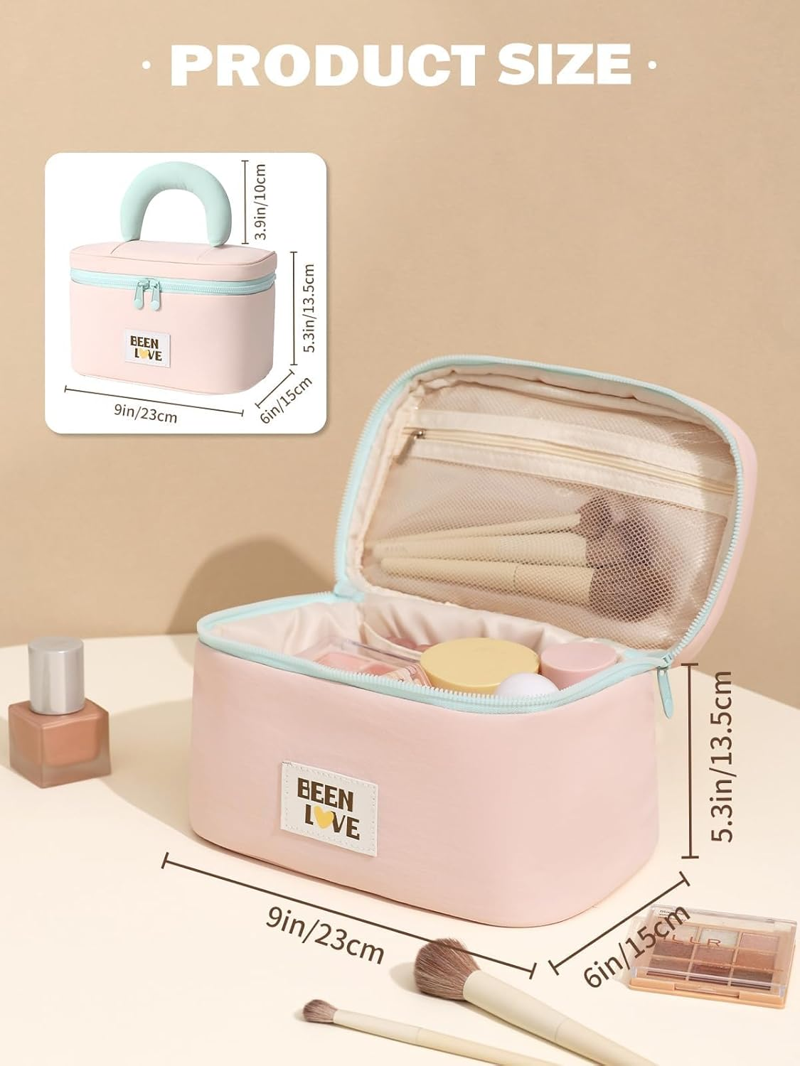 Travel Makeup Bag Cute Cosmetic Bag for Women Large Capacity Makeup Case Organizer Bag Toiletry Bag Portable Waterproof Make up Bags with Handle and Divider, Pink (Pink) - Purple image number 5