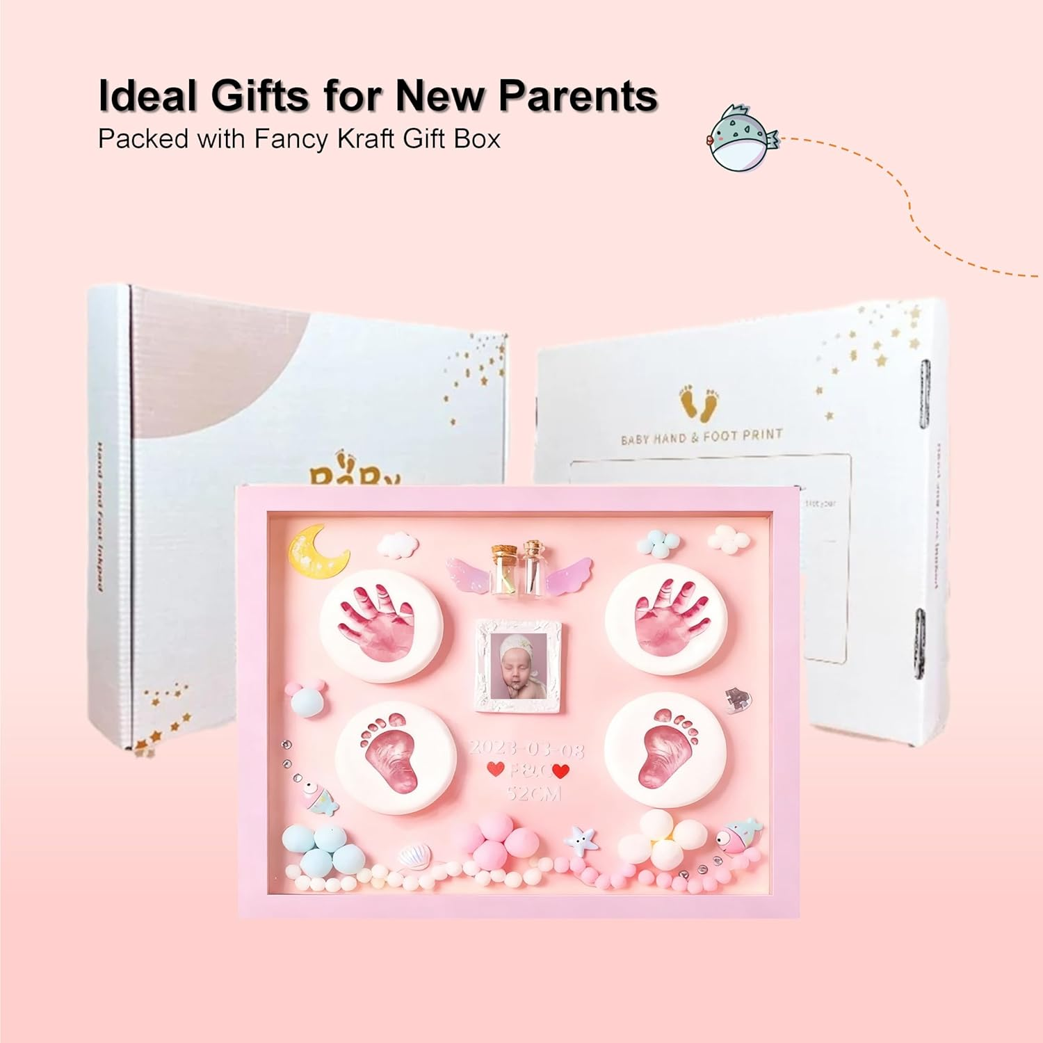 Pink Baby Handprint and Footprint Photo Frame for Girls Baby Shower, Personalized New Moms Gift with Hand and Foot Clay Mold and Casting Kit for Newborn Essentials, All-In-One Baby Registry Stuff with Nursery Picture Frame for New Parents image number 6