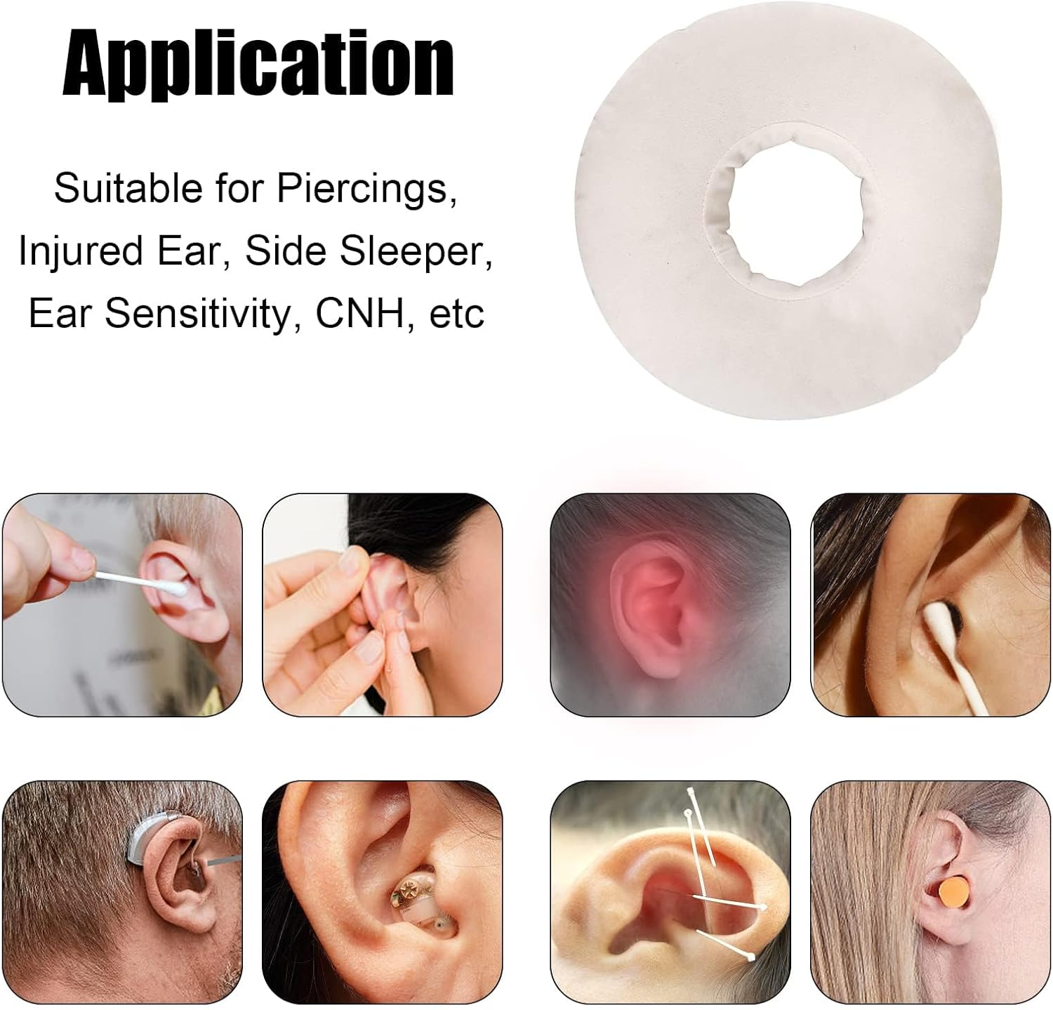 9 Inch Piercing Pillow,O-Shaped Pillow with Ear Holes,Doughnut Pillow for Side Sleepers,Relieves Ear Pain & Inflammation, Post-Piercing Recovery Pillows for Cartilage/Helix (White) image number 1