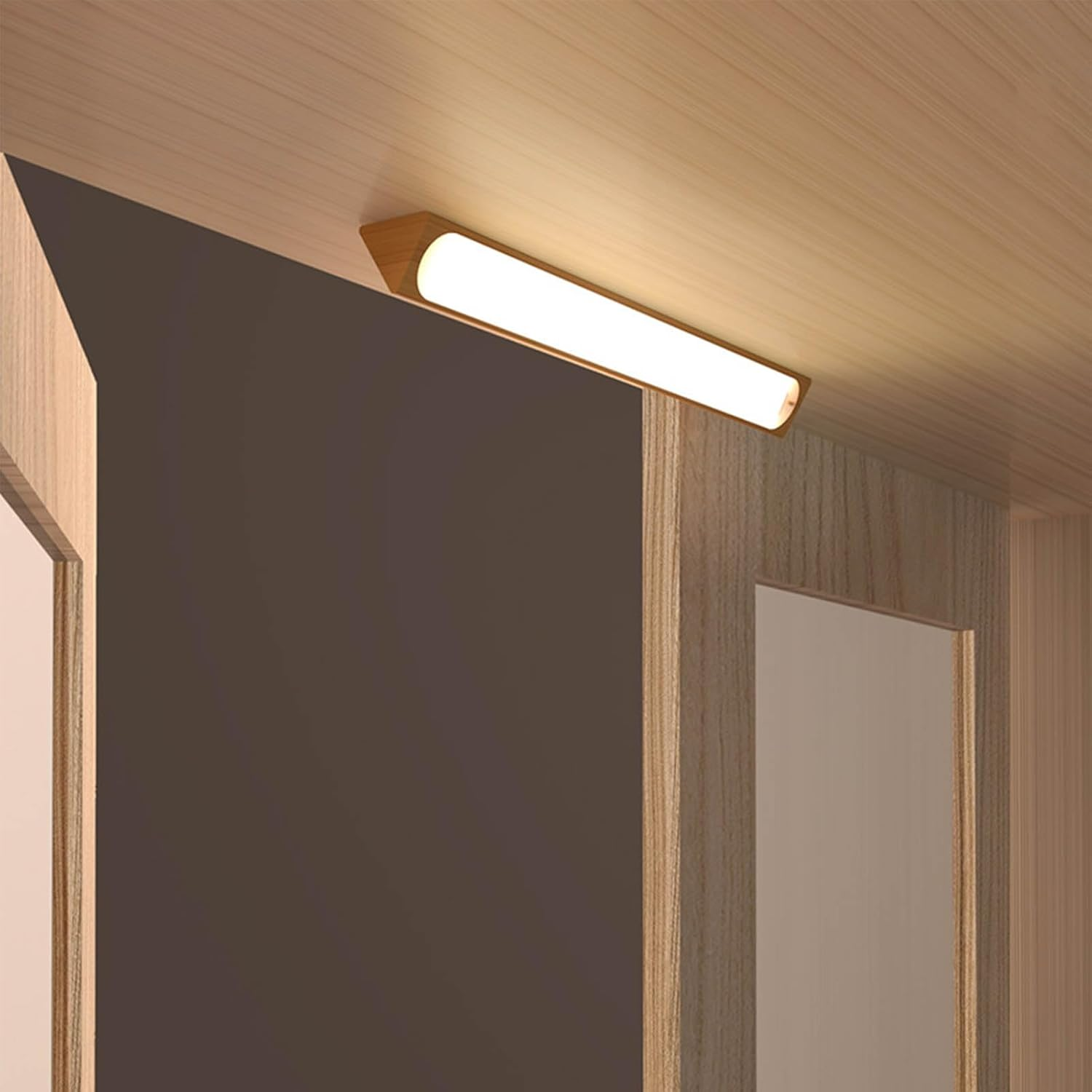 Under Cabinet Light Wooden Wireless Magnetic LED Night Light Strip for Wardrobe Cabinet Cupboard image number 2