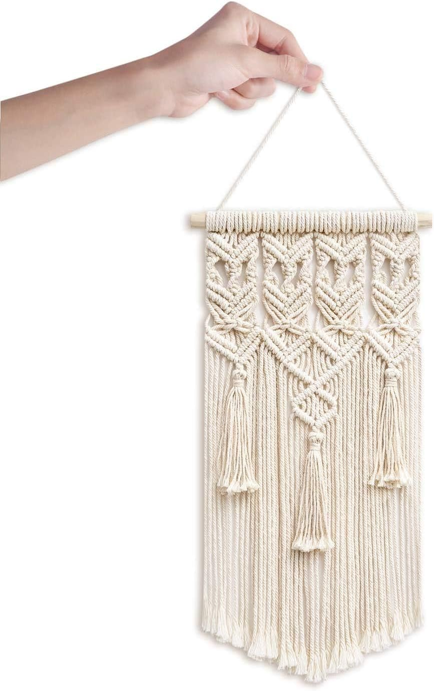 Mkouo 2 X Macrame Woven Wall Hangings, Boho Chic Bohemian Home Geometric Art Decor - Beautiful Home Dorm Room Decoration, Small Size 45.7 Cm (L X W) image number 2