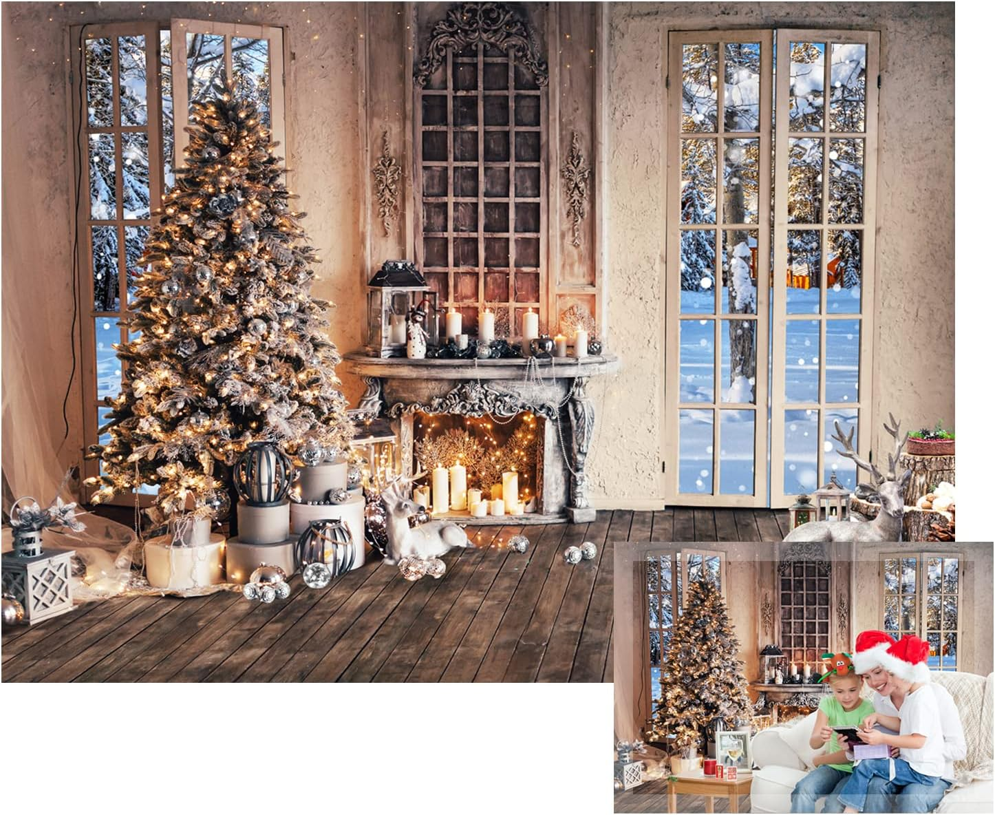 7X5FT Christmas Tree Backdrops for Photography Xmas Indoor Background No Wrinkles Fabric Vintage Backdrop Portrait Photobooth Party Banner Decorations Props F19 image number 3