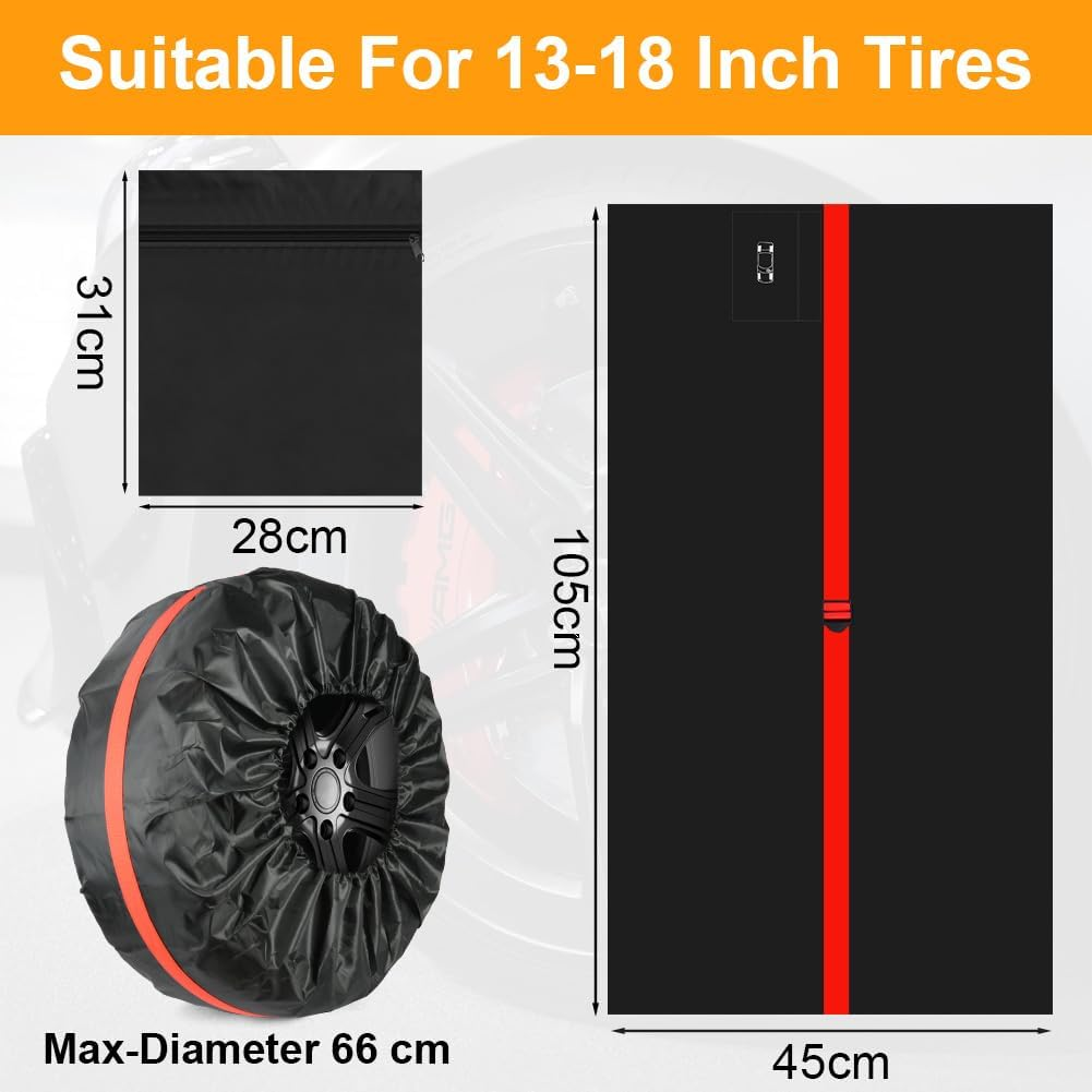 Adiwo Car Spare Tire Covers 4 Pack, 13-18 in Tyre Bag Set, Diameter 66Cm Wheel Protection Cover, Tyre Bags with Handle, Waterproof Dustproof Auto Spare Tires Storage Bags for Car UV SUV Truck, S image number 4