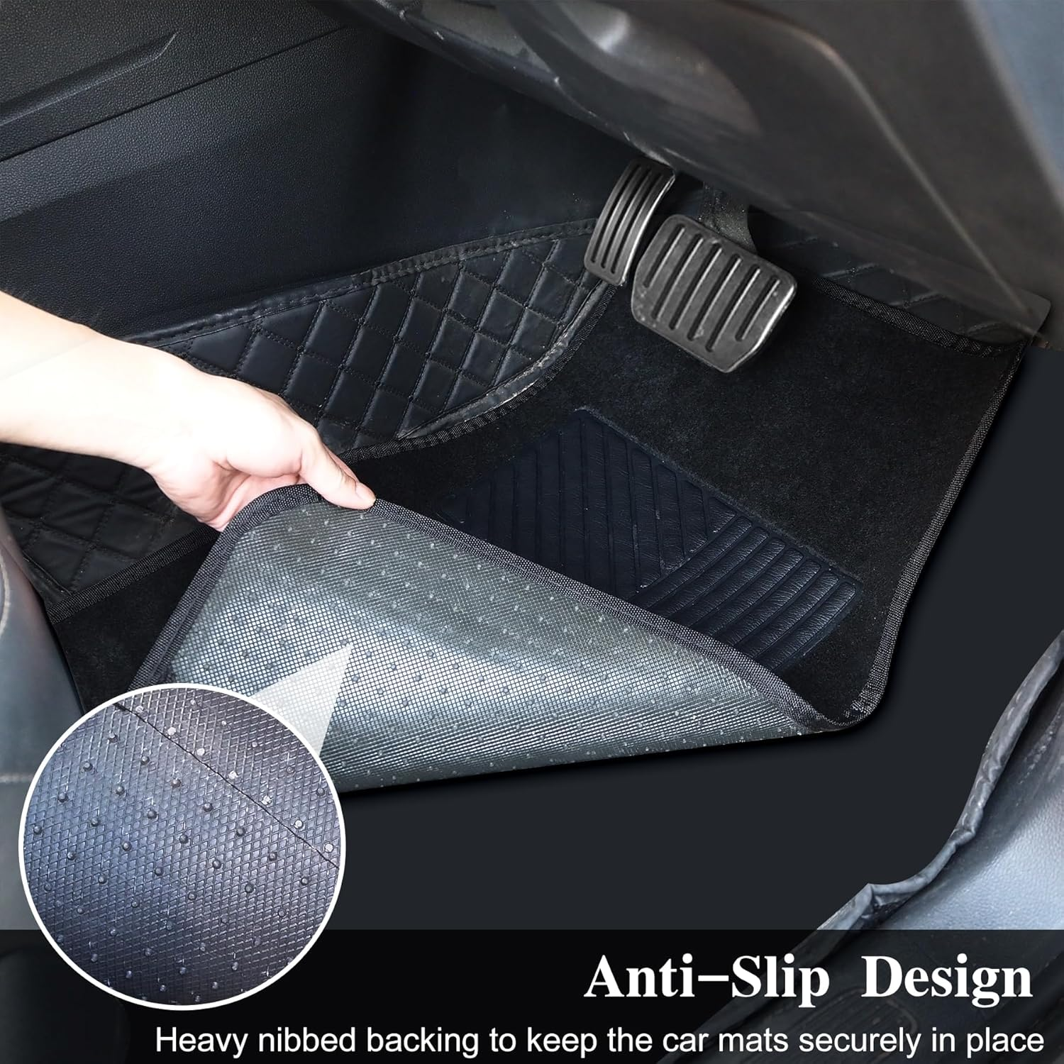 Car Floor Mats, 4 Pcs Universal Heavy-Duty Car Carpet Floor Mats, Waterproof Anti-Slip All Weather Protection Automotive Liners for Sedans Trucks SUV Interior Accessories (Black) image number 5