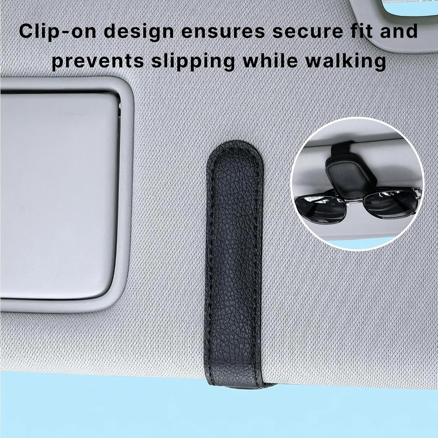 2 Pack Genuine Leather Sunglass Holders for Car Sun Visor, Premium Uv-Resistant Glasses Clip Accessory with Quick-Release Clip for Cars, Suvs, Trucks, Anti-Slip Eyewear Organizer (Black)