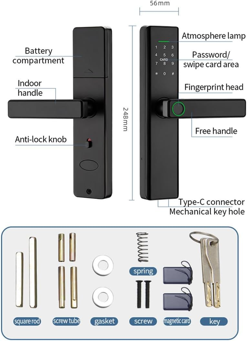 Xenocam Smart Door Lock, Fingerprint Keyless Entry, Biometric Digital Ring Touch Screen, Electronic Lock with Keypad for Home, Free APP, NFC Card, Works with Tuya App image number 2