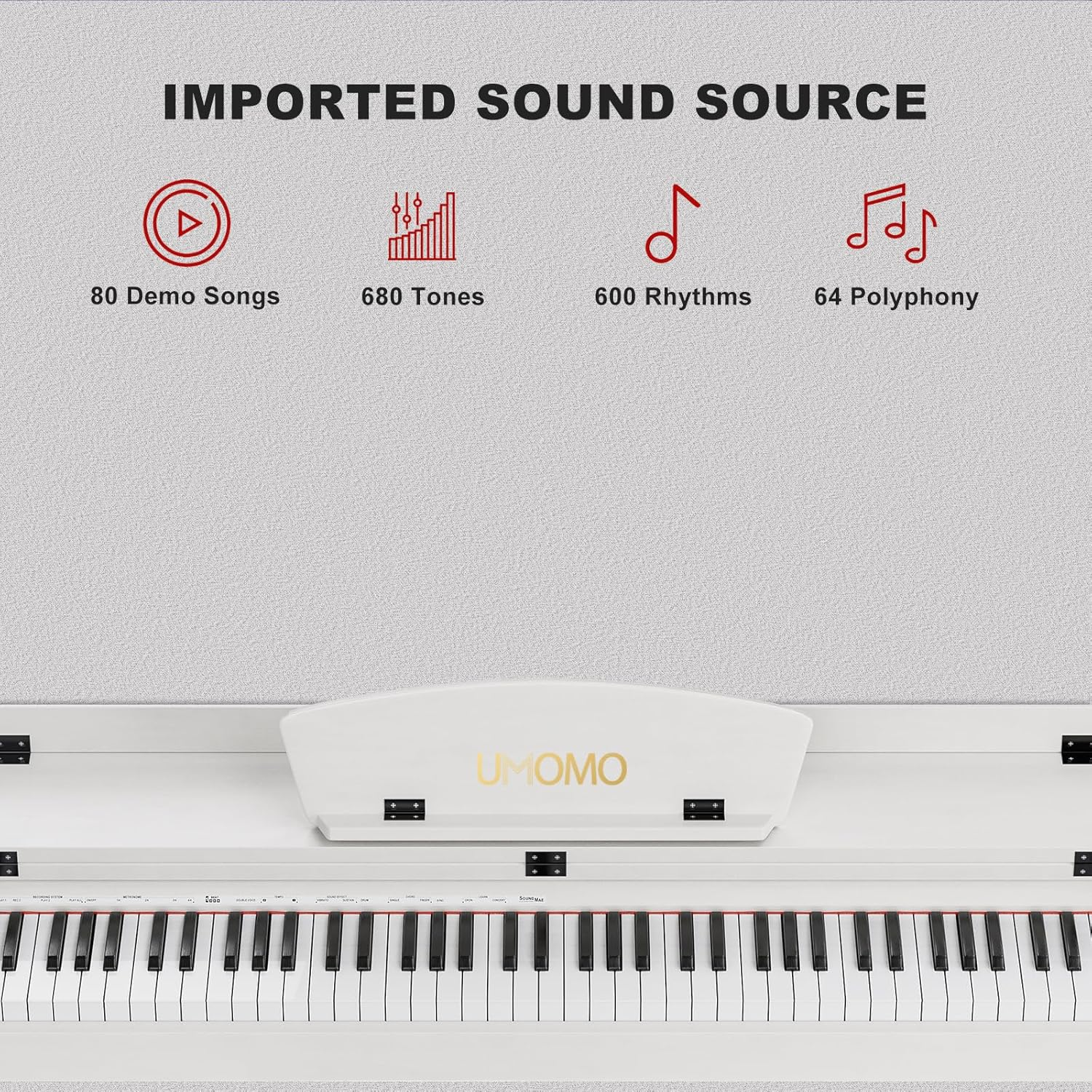 UMOMO U-710 Digital Piano with Duet Bench, 88 Key Electric Piano for Beginner/Adults with Padded Piano Bench+Music Stand+Power Adapter+3-Pedal Board+Instruction Book+Headphone Jack, White image number 3