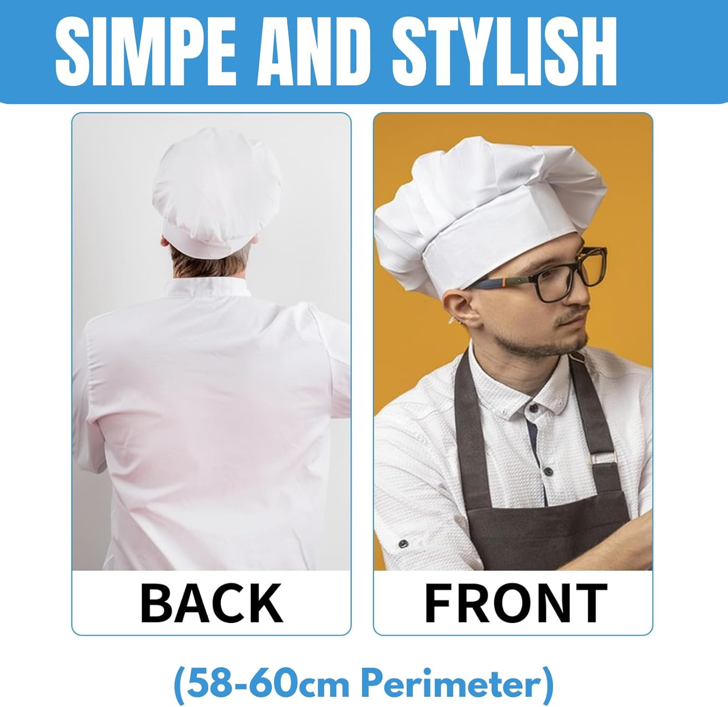 JOMWEN Chef Hat, 3 Pcs Adult Kids Adjustable Baker Kitchen Cooking Chef Cap, Bakery Hats for Cooking, Uniform Cap, White/Unisex image number 5