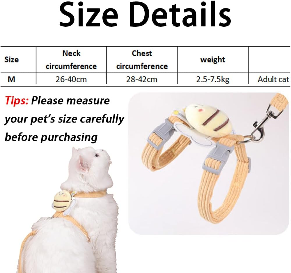 IKEEPVOX Cat Harness and Leash Set &ndash; Escape-Proof Adjustable Vest Harness with 1.8M Leash for Cats, Bunnies, Small Pets, Walking and Traveling (Yellow Bee, Medium)​ image number 3