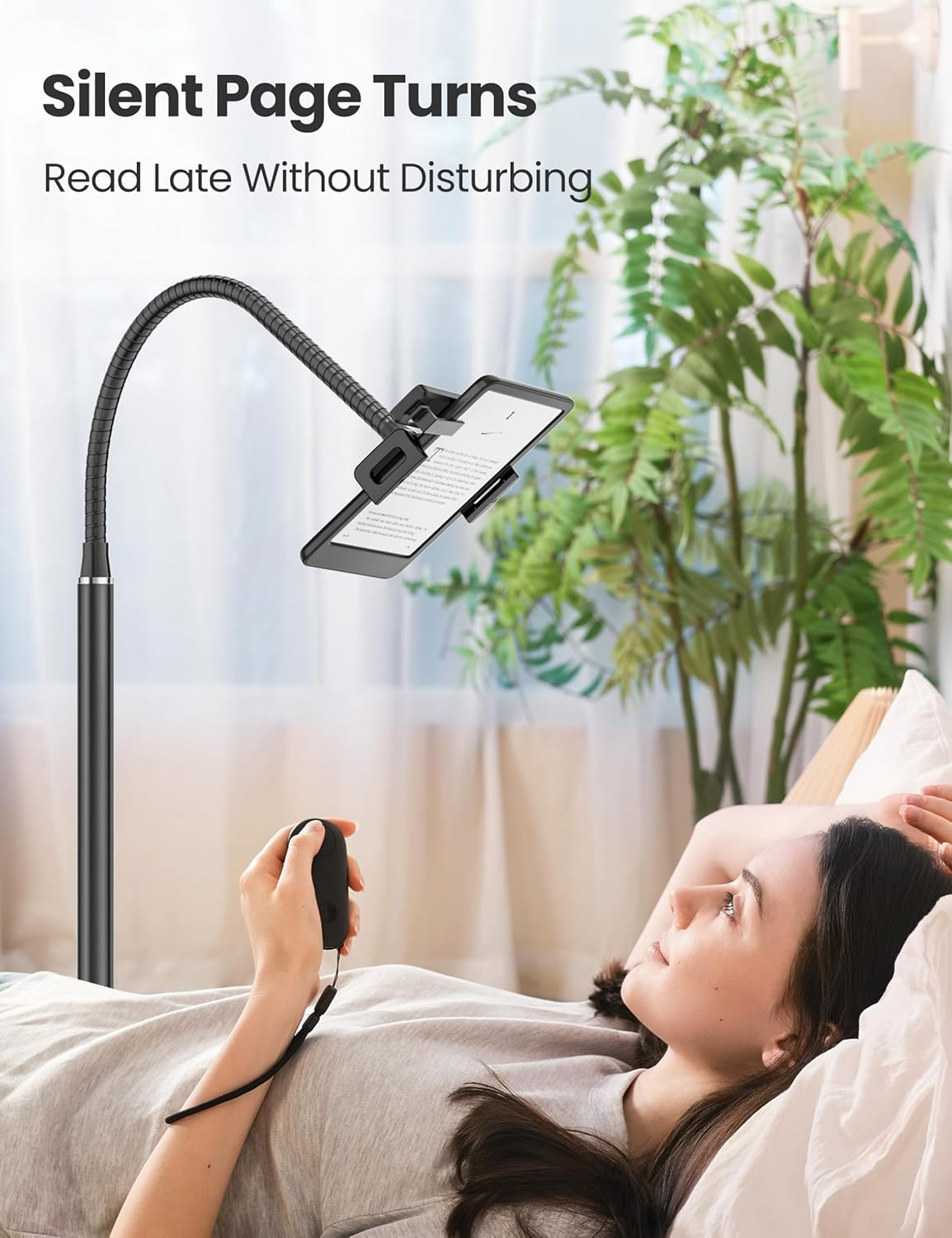 Kindle Stand Floor with Remote Page Turner for Reading in Bed, Tablet Stand Holder with Adjustable Gooseneck, Compatible with Kindle Accessories/Paperwhite, Hands Free Use Gifts for Readers image number 6