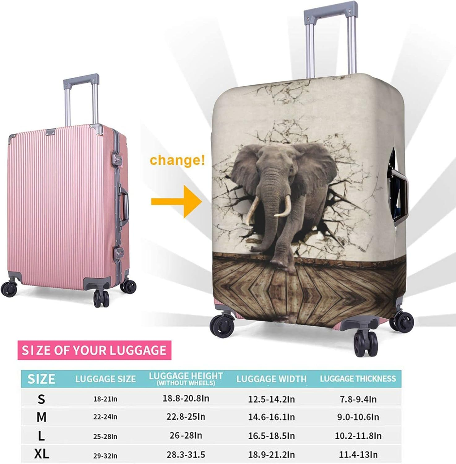 Broken Wall Elephant Luggage Cover Anti-Scratch Suitcase Protector Fits 18-32 Inch Luggage image number 5
