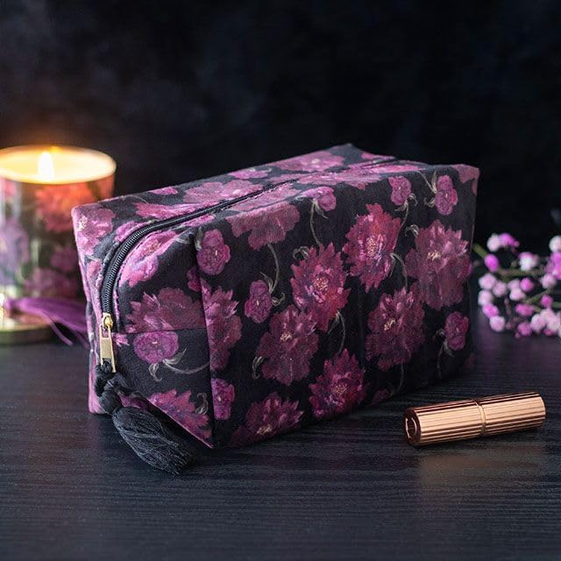 Dark Romance Floral Print Makeup Bag | Gothic Travel Pouch for Beauty Essentials | Dramatic Dark Floral Cosmetic Bag | Alt Gift Idea for Everyday Use image number 1