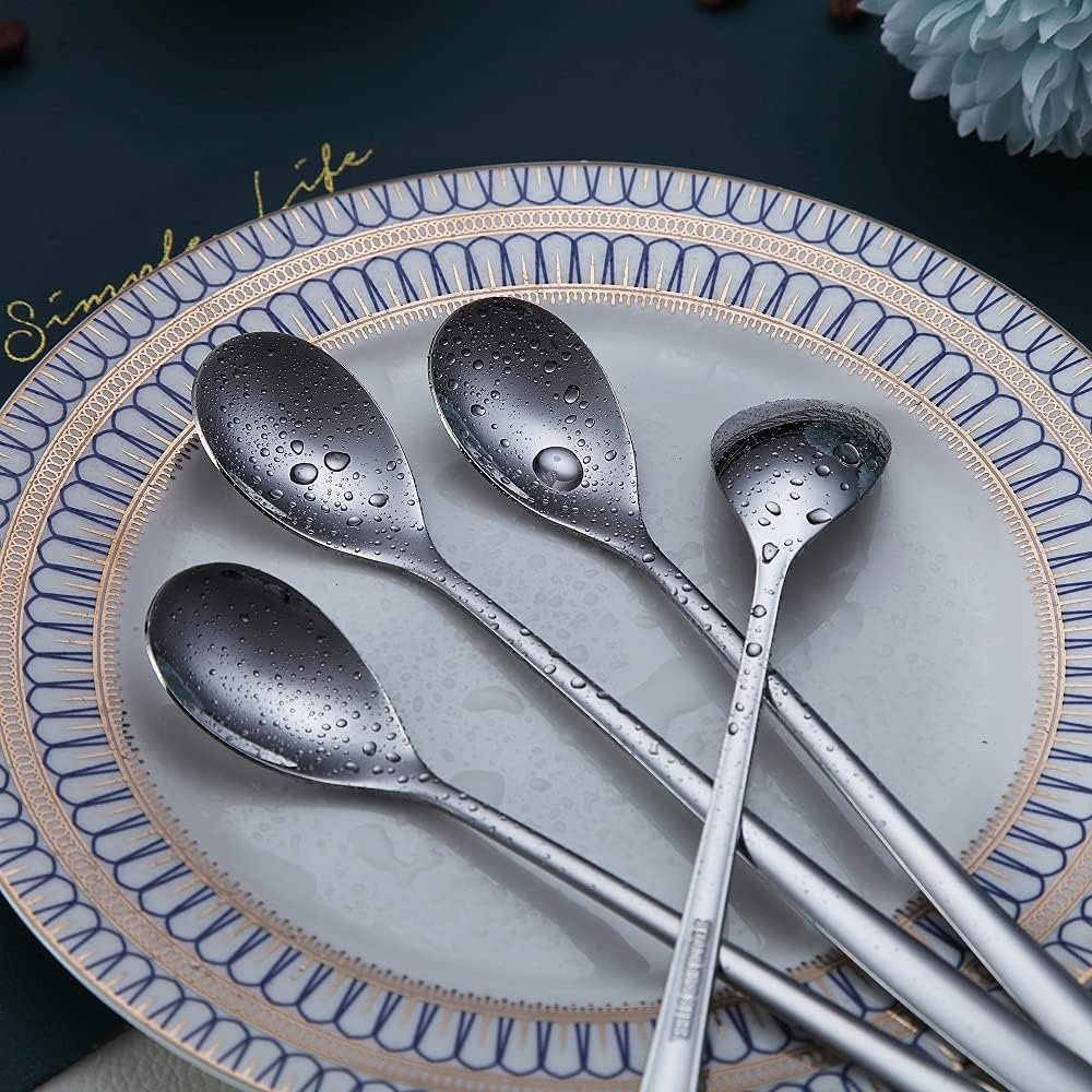 Long Handle Spoon, Coffee Stirrers, Premium Stainless Steel Coffee Spoons, Ice Tea Spoons, Ice Cream Spoon, Cocktail Stirring Spoons, Tea Spoons, Set of 6 (Silver) image number 3